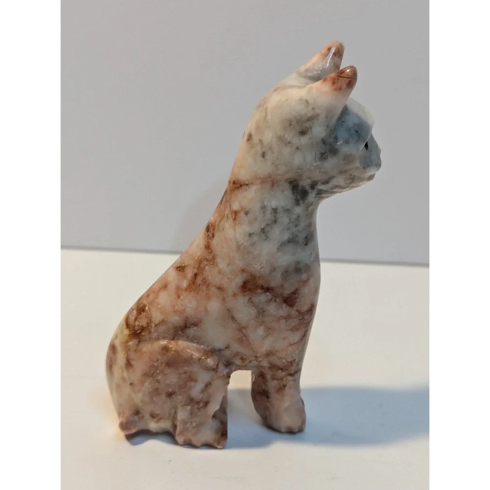 Vintage‎ pink marble cat sculpture